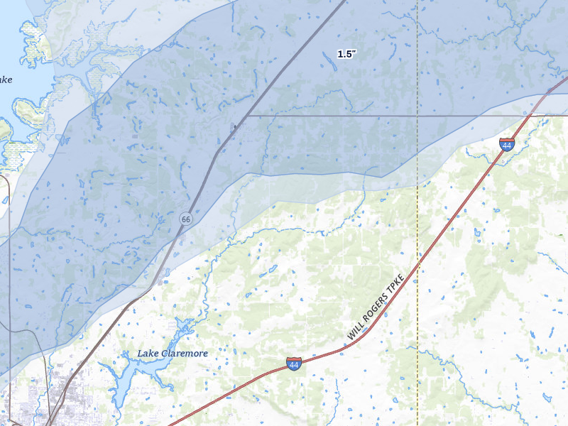 NEXRAD radar-signature map of the hail over Claremore, OK