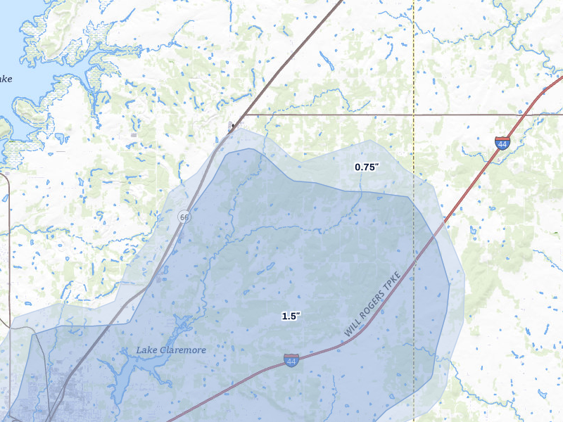 NEXRAD radar-signature map of the hail storm over Claremore, OK on Jul 11, 2026
