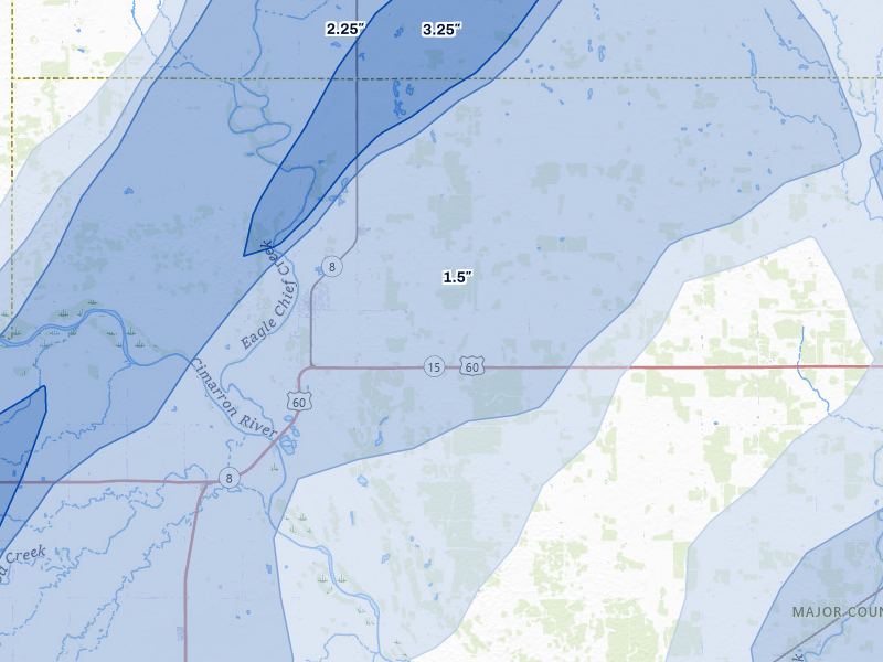 NEXRAD radar-signature map of the hail storm over Cleo Springs, OK on Mar 5, 2026