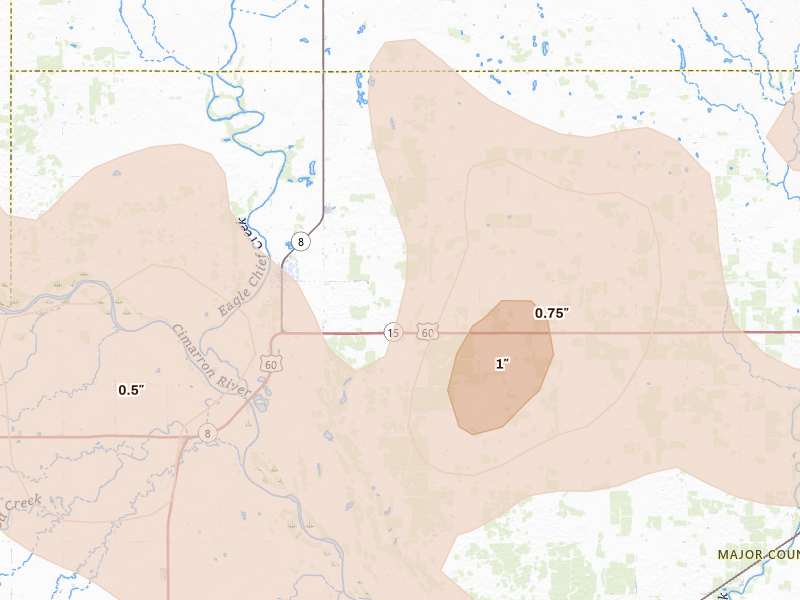 Radar-estimated hail-size map of the storm over Cleo Springs, OK