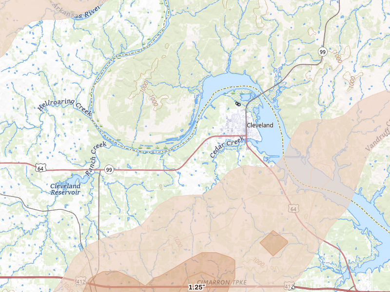Radar-estimated hail-size map of the storm over Cleveland, OK on Apr 1, 2026