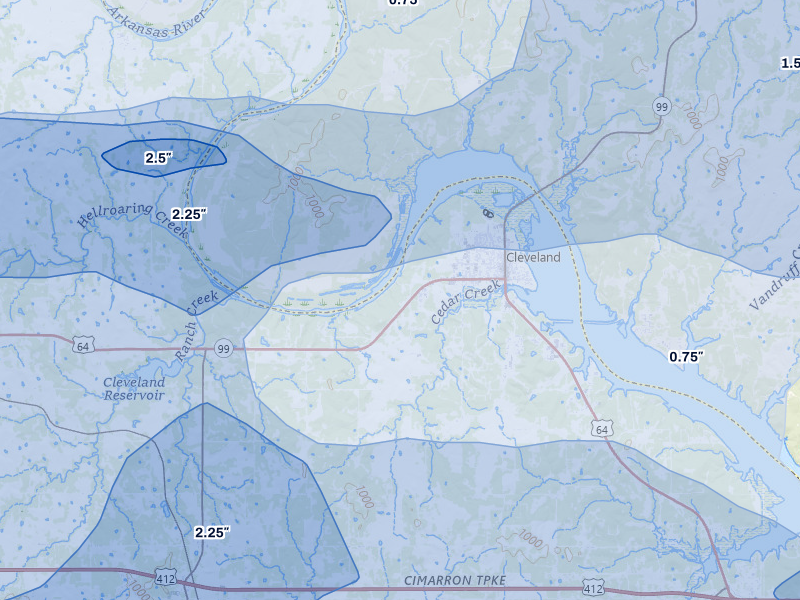 NEXRAD radar-signature map of the hail over Cleveland, OK