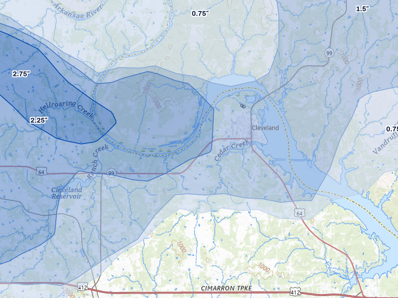 NEXRAD radar-signature map of the hail storm over Cleveland, OK on May 8, 2026