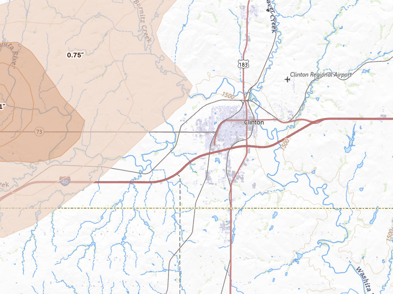 Radar-estimated hail-size map of the storm over Clinton, OK