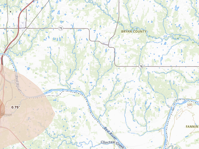 Radar-estimated hail-size map of the storm over Colbert, OK on Apr 25, 2026