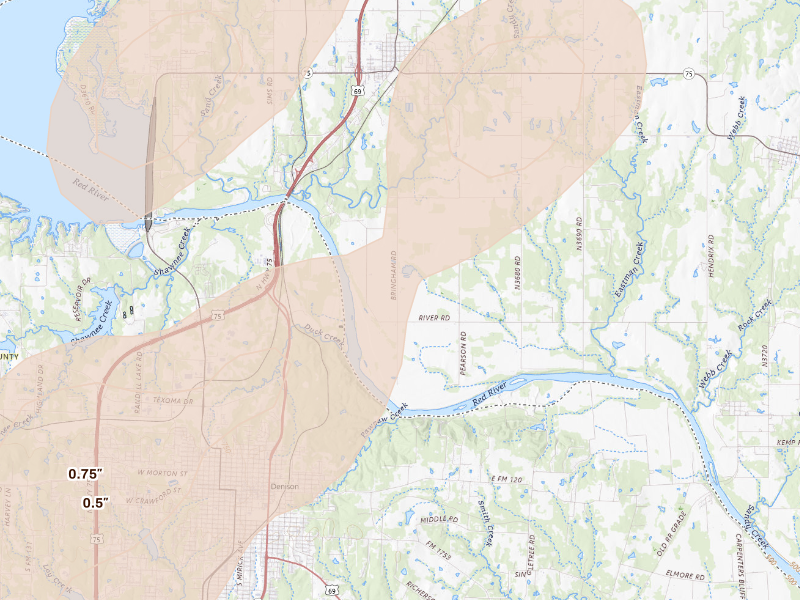 Radar-estimated hail-size map of the storm over Colbert, OK
