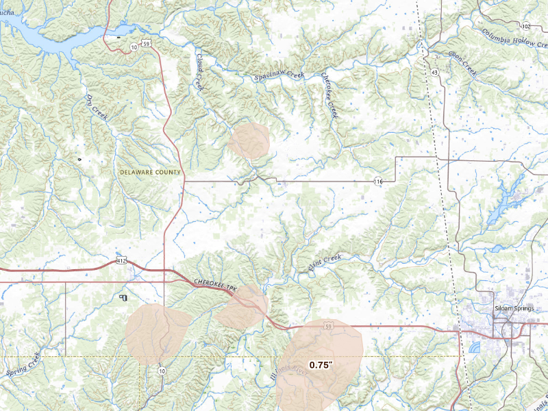 Radar-estimated hail-size map of the storm over Colcord, OK