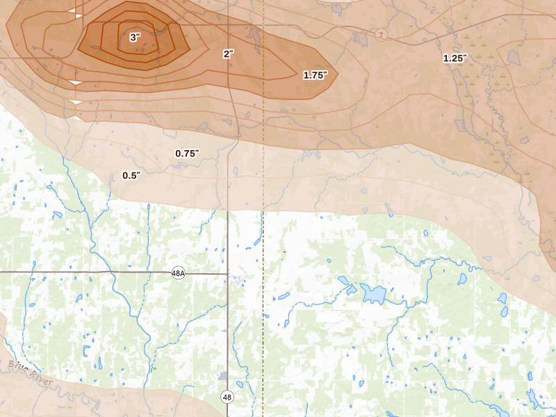 Radar-estimated hail-size map of the storm over Coleman, OK on Apr 24, 2026
