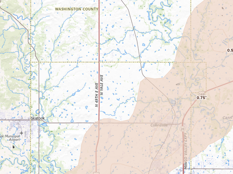 Radar-estimated hail-size map of the storm over Collinsville, OK on Mar 6, 2026