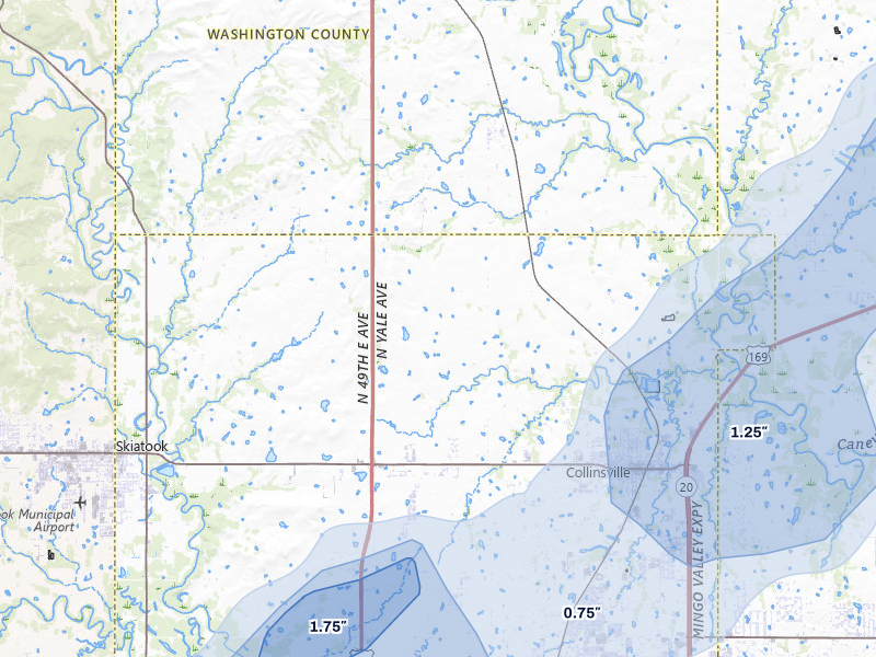 NEXRAD radar-signature map of the hail storm over Collinsville, OK on Mar 6, 2026