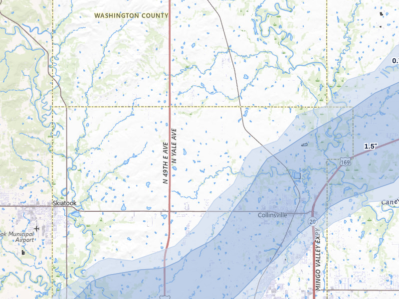 NEXRAD radar-signature map of the hail storm over Collinsville, OK on Apr 28, 2026