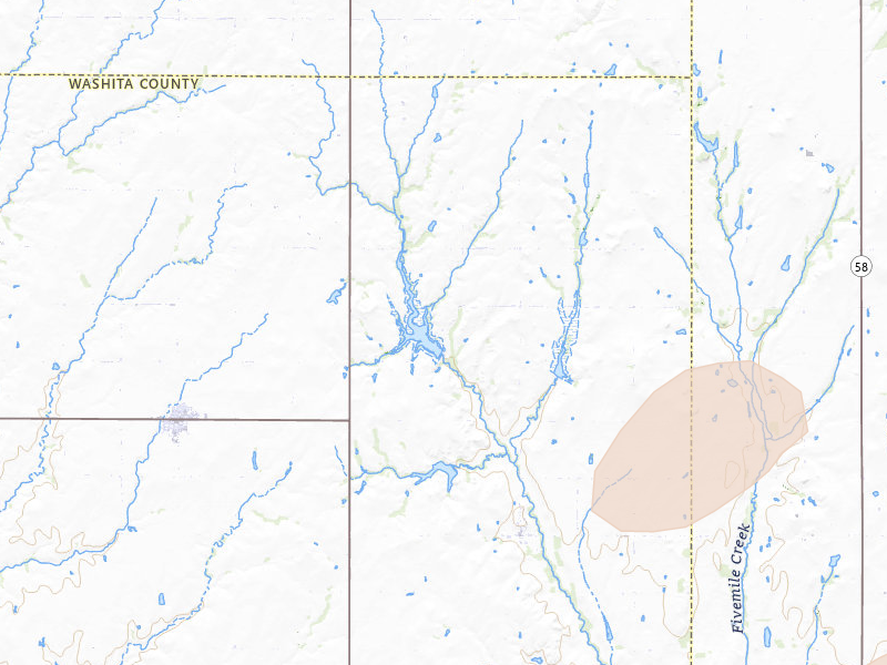 Radar-estimated hail-size map of the storm over Colony, OK on Apr 3, 2026