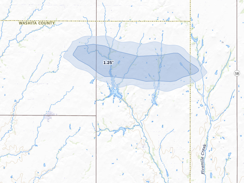 NEXRAD radar-signature map of the hail storm over Colony, OK on Apr 17, 2026