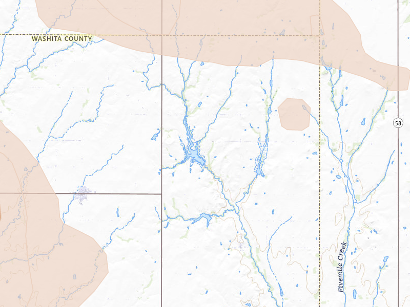 Radar-estimated hail-size map of the storm over Colony, OK on Jul 4, 2026