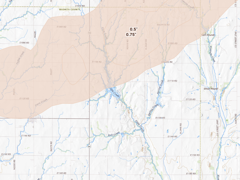 Radar-estimated hail-size map of the storm over Colony, OK