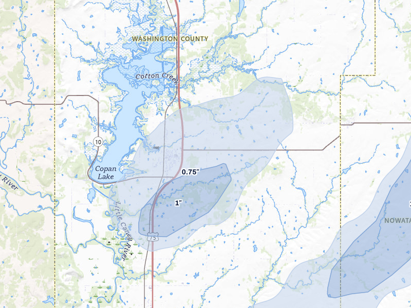 NEXRAD radar-signature map of the hail storm over Copan, OK on Mar 6, 2026