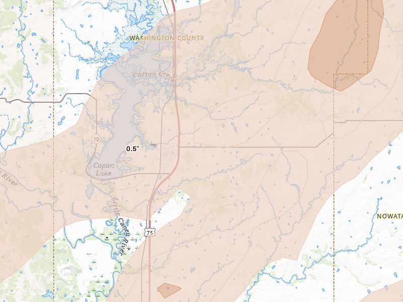 Radar-estimated hail-size map of the storm over Copan, OK
