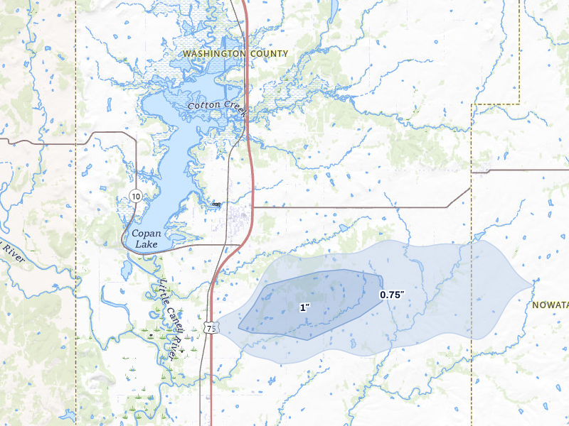 NEXRAD radar-signature map of the hail over Copan, OK