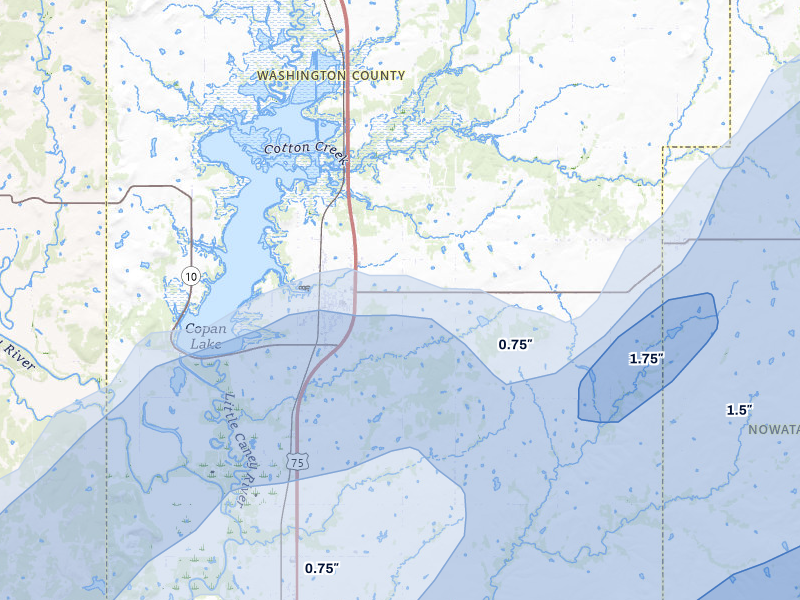 NEXRAD radar-signature map of the hail storm over Copan, OK on Apr 28, 2026