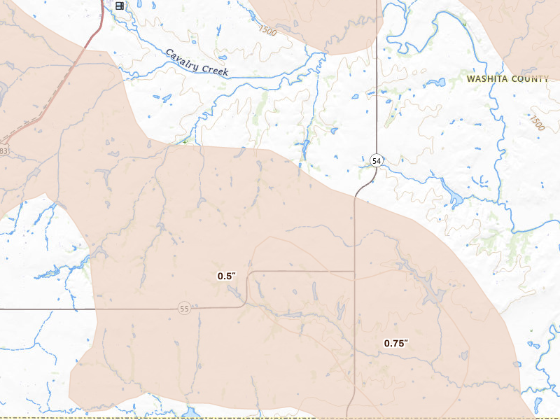 Radar-estimated hail-size map of the storm over Cordell, OK