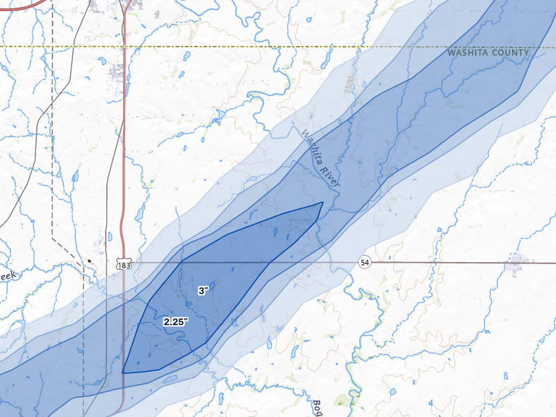 NEXRAD radar-signature map of the hail storm over Corn, OK on Apr 1, 2026
