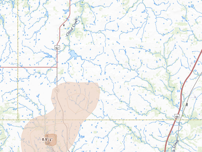 Radar-estimated hail-size map of the storm over Council Hill, OK on Mar 6, 2026