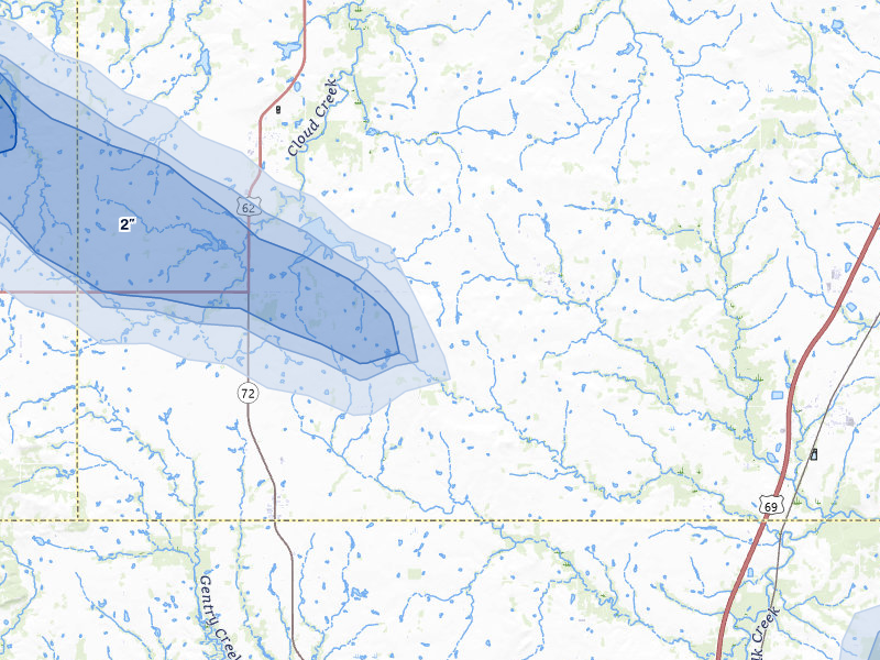 NEXRAD radar-signature map of the hail storm over Council Hill, OK on May 8, 2026