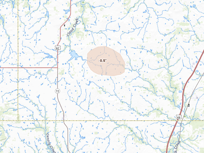 Radar-estimated hail-size map of the storm over Council Hill, OK on May 18, 2026
