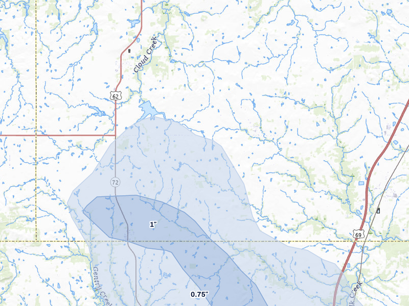 NEXRAD radar-signature map of the hail over Council Hill, OK