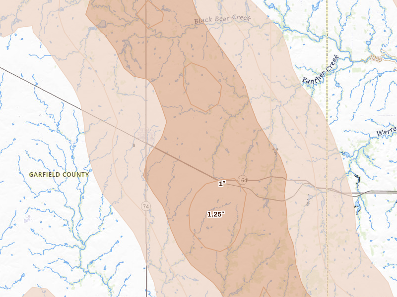 Radar-estimated hail-size map of the storm over Covington, OK