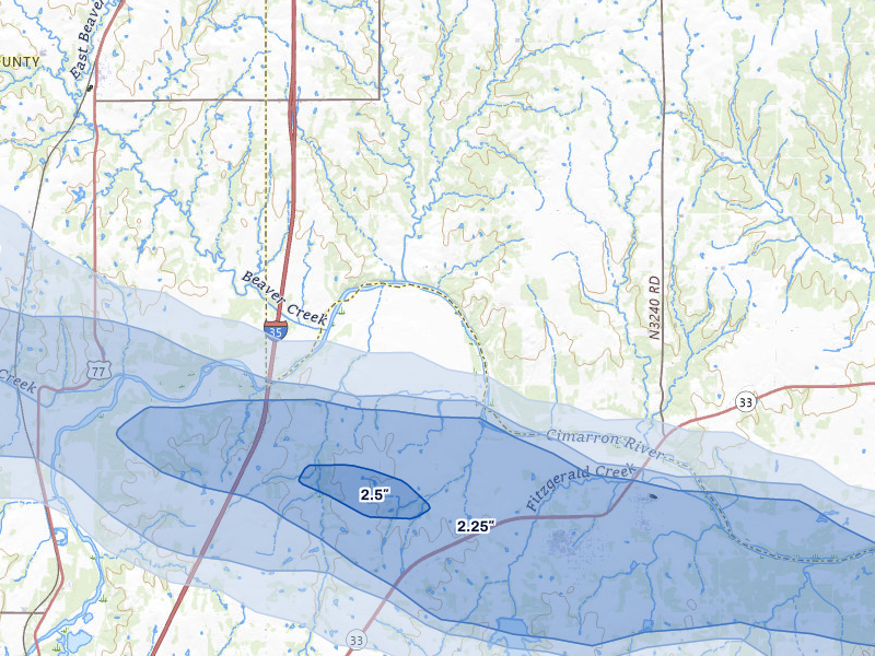 NEXRAD radar-signature map of the hail storm over Coyle, OK on May 8, 2026