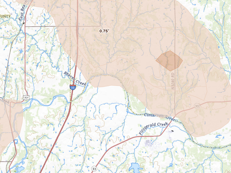 Radar-estimated hail-size map of the storm over Coyle, OK