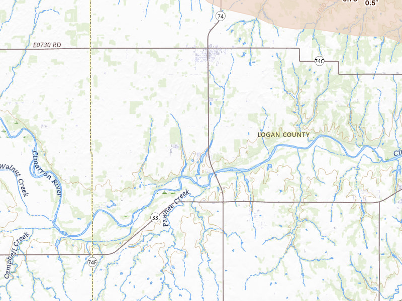 Radar-estimated hail-size map of the storm over Crescent, OK on May 8, 2026