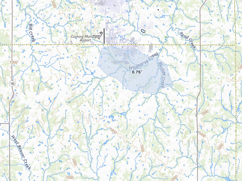NEXRAD radar-signature map of the hail storm over Cushing, OK on Mar 6, 2026