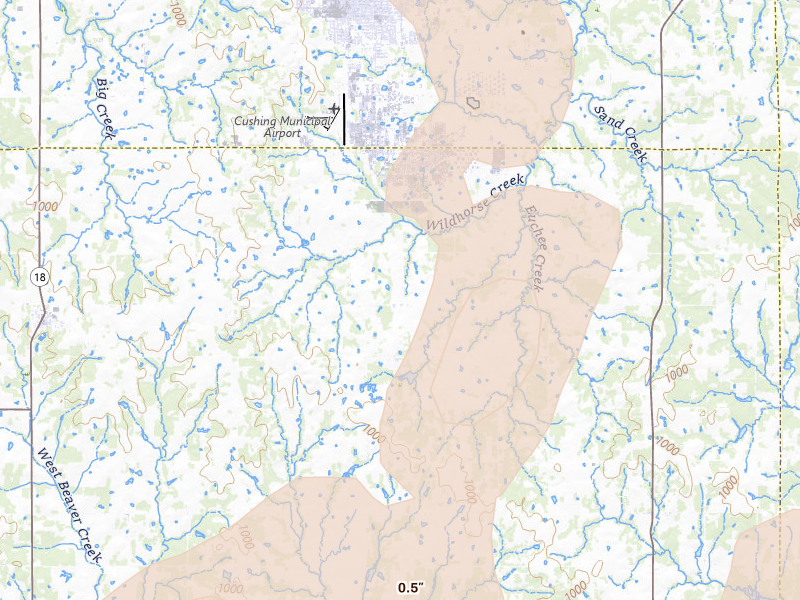 Radar-estimated hail-size map of the storm over Cushing, OK on Jul 4, 2026