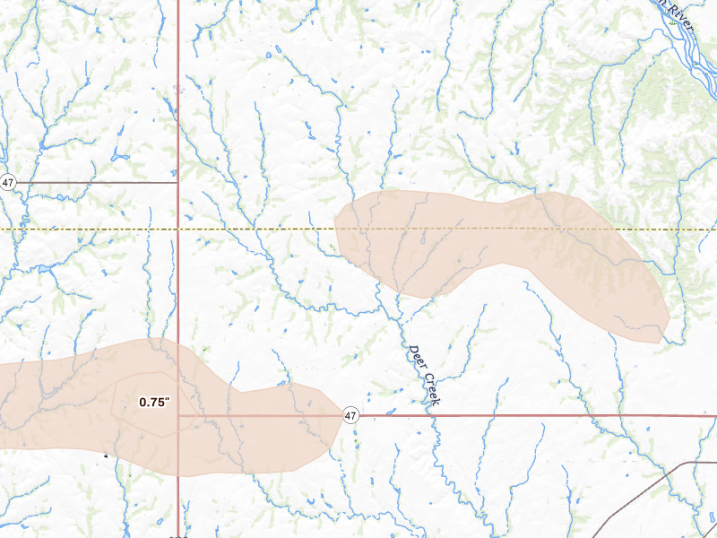 Radar-estimated hail-size map of the storm over Custer City, OK on May 22, 2026