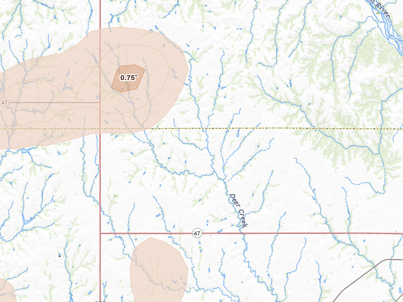 Radar-estimated hail-size map of the storm over Custer City, OK on Jul 12, 2026