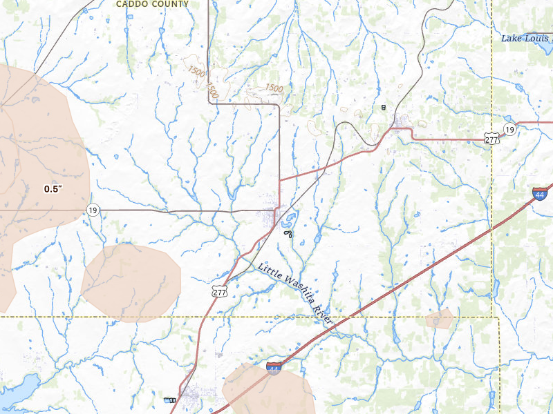 Radar-estimated hail-size map of the storm over Cyril, OK on Jul 4, 2026
