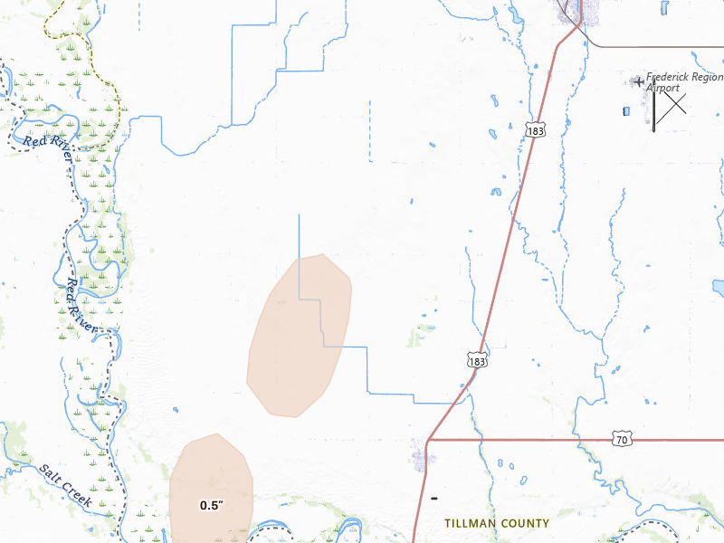 Radar-estimated hail-size map of the storm over Davidson, OK on Jun 18, 2026