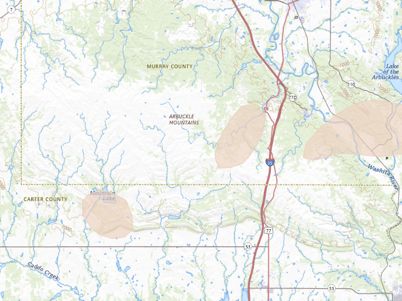 Radar-estimated hail-size map of the storm over Davis, OK on Sep 21, 2026