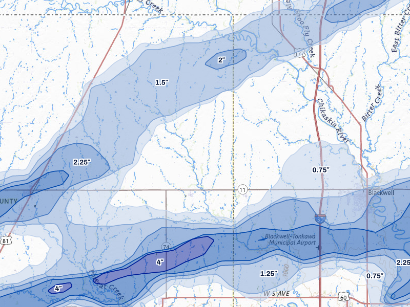 NEXRAD radar-signature map of the hail over Deer Creek, OK