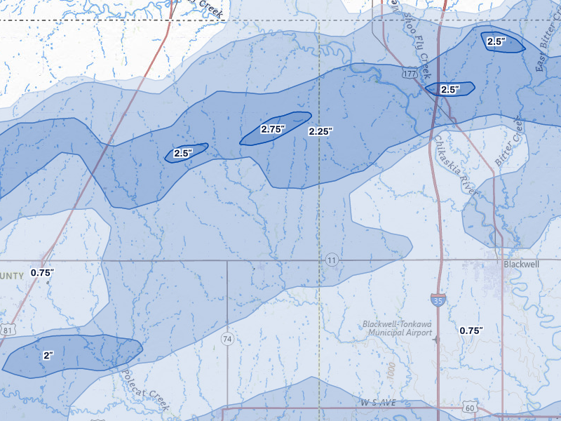 NEXRAD radar-signature map of the hail over Deer Creek, OK
