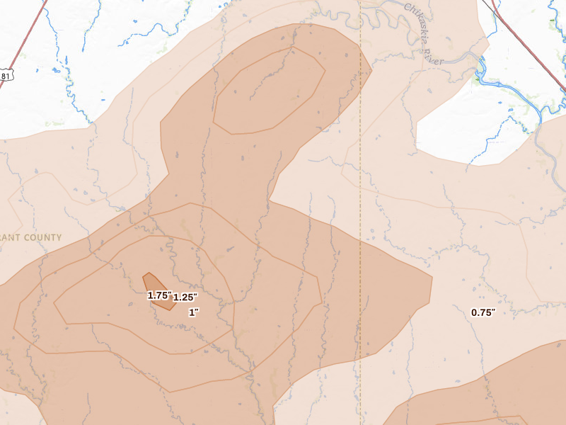 Radar-estimated hail-size map of the storm over Deer Creek, OK
