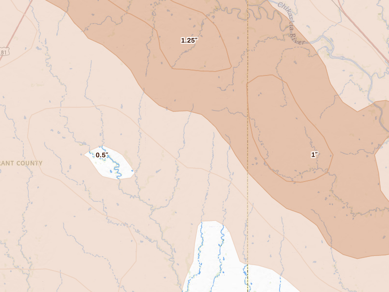 Radar-estimated hail-size map of the storm over Deer Creek, OK