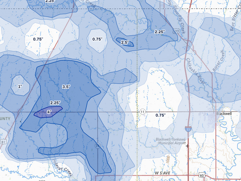 NEXRAD radar-signature map of the hail over Deer Creek, OK