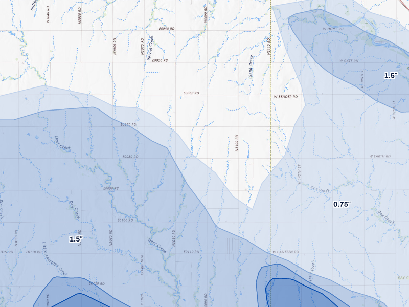 NEXRAD radar-signature map of the hail storm over Deer Creek, OK on Aug 7, 2026