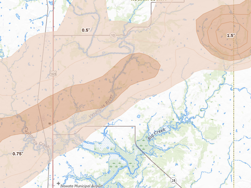 Radar-estimated hail-size map of the storm over Delaware, OK