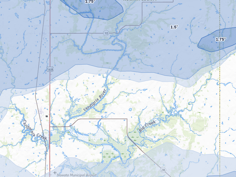 NEXRAD radar-signature map of the hail over Delaware, OK