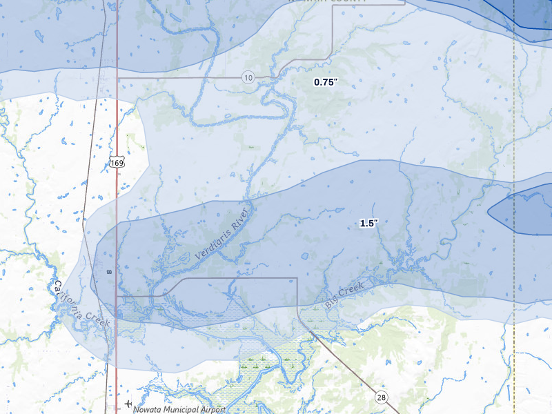 NEXRAD radar-signature map of the hail over Delaware, OK