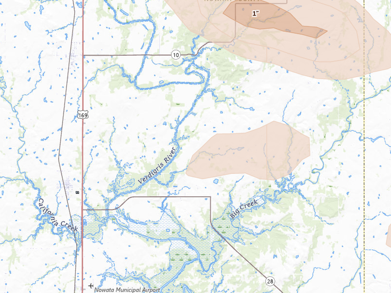 Radar-estimated hail-size map of the storm over Delaware, OK on Jun 18, 2026